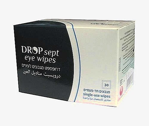 מגבוני DROP sept דרופספט מגבונים לעיניים להסרה של הפרשות ולכלוך מהעפעפיים ומהריסים